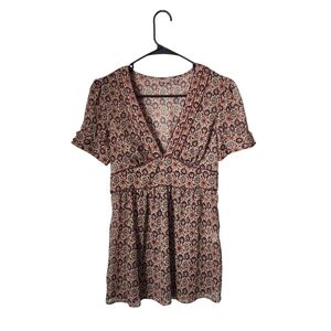 HALOGEN babydoll blouse‎ top short sleeve sheer top size S